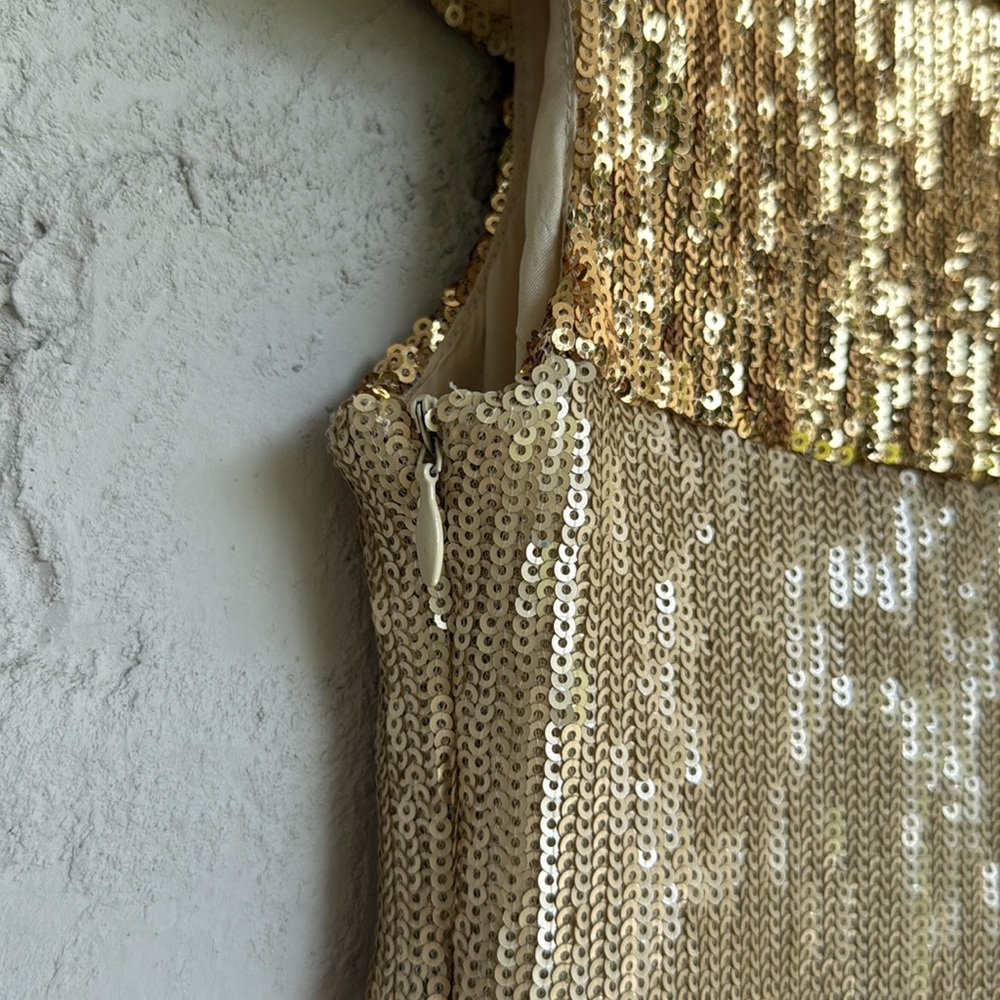 Anthropologie Corey Lynn Calter Gold Sequin Short Sleeve Sheath Dress Size 2 - Picture 8 of 15